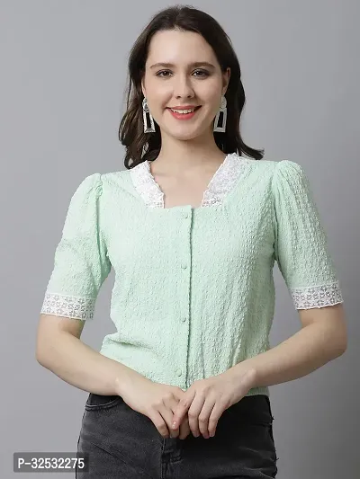 Elegant Green Polyester Self Design Top For Women