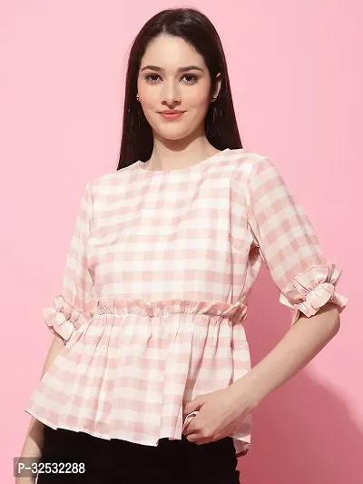 Elegant Pink Georgette Checked Top For Women