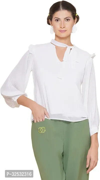 Elegant White Georgette Solid Top For Women