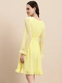 Stylish Yellow Georgette Self Pattern Fit And Flare Dress For Women-thumb2