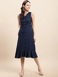 Stylish Navy Blue Georgette Solid Fit And Flare Dress For Women-thumb1