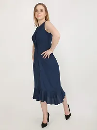 Stylish Navy Blue Georgette Printed Fit And Flare Dress For Women-thumb1