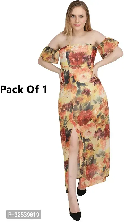 Stylish Multicoloured Georgette Printed Fit And Flare Dress For Women-thumb0