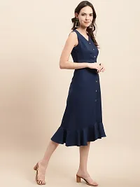 Stylish Navy Blue Georgette Solid Fit And Flare Dress For Women-thumb3