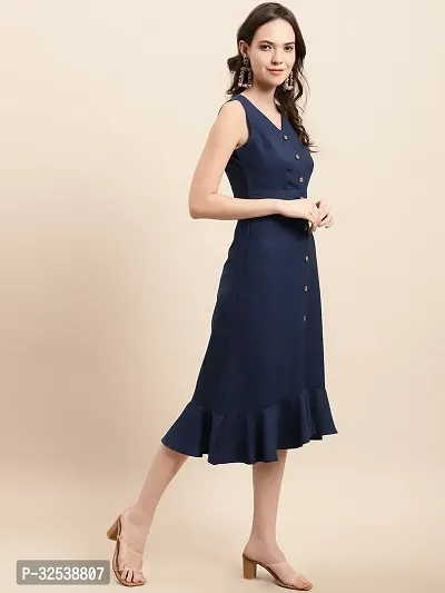 Stylish Navy Blue Georgette Solid Fit And Flare Dress For Women-thumb4