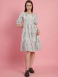 Stylish White Polyester Printed Fit And Flare Dress For Women-thumb1