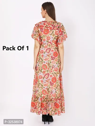 Stylish Multicoloured Georgette Printed Fit And Flare Dress For Women-thumb2