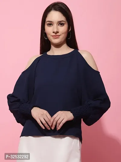 Elegant Blue Georgette Solid Top For Women