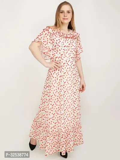 Stylish Red Polyester Printed Fit And Flare Dress For Women-thumb3