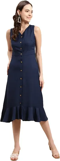 Stylish Navy Blue Georgette Solid Fit And Flare Dress For Women-thumb0