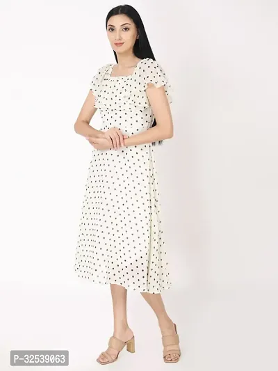 Stylish White Georgette Printed Fit And Flare Dress For Women-thumb3