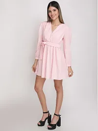 Stylish Pink Polyester Self Pattern Fit And Flare Dress For Women-thumb2