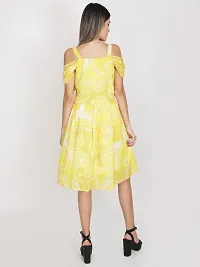 Stylish Yellow Georgette Printed Fit And Flare Dress For Women-thumb1