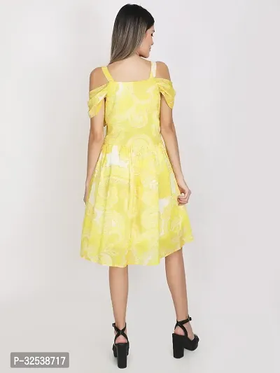 Stylish Yellow Georgette Printed Fit And Flare Dress For Women-thumb2