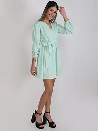 Stylish Green Polyester Solid Fit And Flare Dress For Women-thumb2