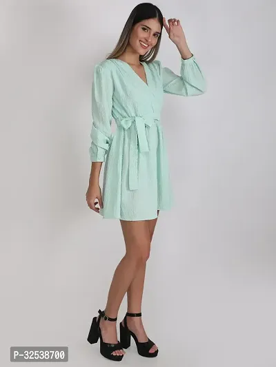 Stylish Green Polyester Solid Fit And Flare Dress For Women-thumb3