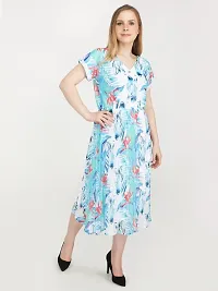 Stylish Blue Georgette Printed Fit And Flare Dress For Women-thumb2