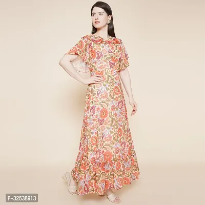 Stylish Multicoloured Georgette Printed Fit And Flare Dress For Women-thumb3