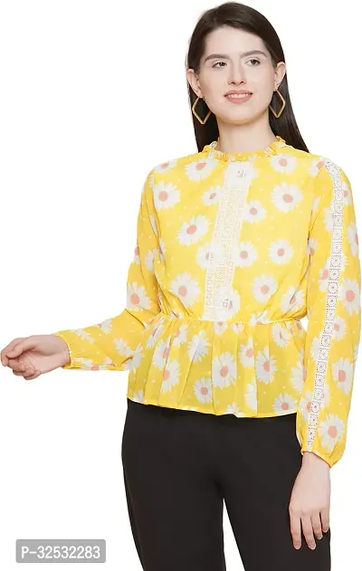 Elegant Yellow Georgette Printed Top For Women