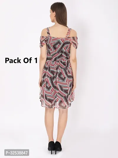 Stylish Multicoloured Georgette Geometric Print Fit And Flare Dress For Women-thumb2