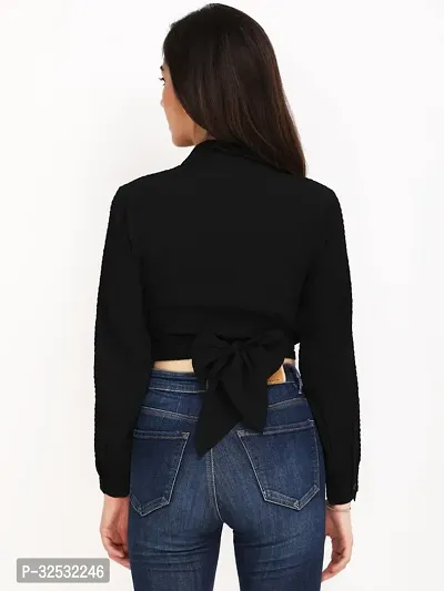 Elegant Black Polyester Solid Top For Women-thumb2