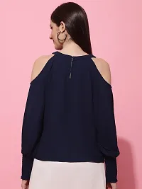 Elegant Blue Georgette Solid Top For Women-thumb1