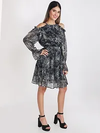 Stylish Black Georgette Geometric Print Fit And Flare Dress For Women-thumb2