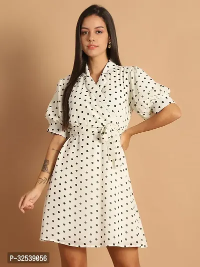 Stylish Off White Polyester Printed Fit And Flare Dress For Women-thumb0