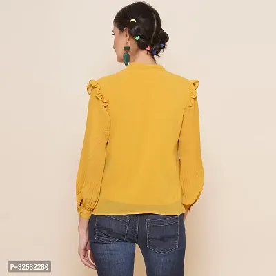 Elegant Yellow Georgette Solid Top For Women-thumb2