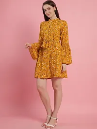 Stylish Yellow Polyester Printed Fit And Flare Dress For Women-thumb3