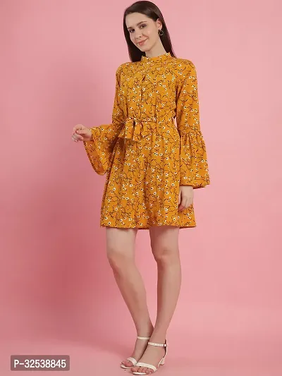 Stylish Yellow Polyester Printed Fit And Flare Dress For Women-thumb4