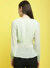 Elegant Green Georgette Solid Top For Women-thumb1