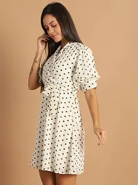 Stylish Off White Polyester Printed Fit And Flare Dress For Women-thumb2