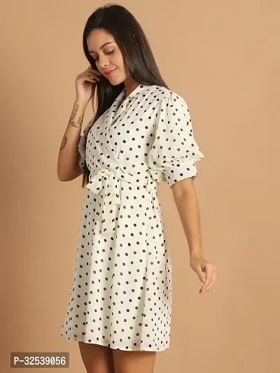 Stylish Off White Polyester Printed Fit And Flare Dress For Women-thumb3