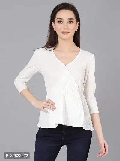 Elegant White Georgette Solid Top For Women