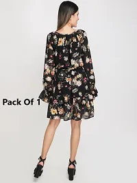 Stylish Black Polyester Printed Fit And Flare Dress For Women-thumb1