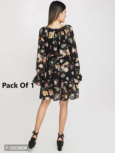 Stylish Black Polyester Printed Fit And Flare Dress For Women-thumb2