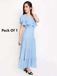 Stylish Blue Georgette Self Pattern Fit And Flare Dress For Women-thumb2