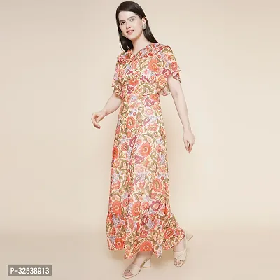 Stylish Multicoloured Georgette Printed Fit And Flare Dress For Women-thumb4