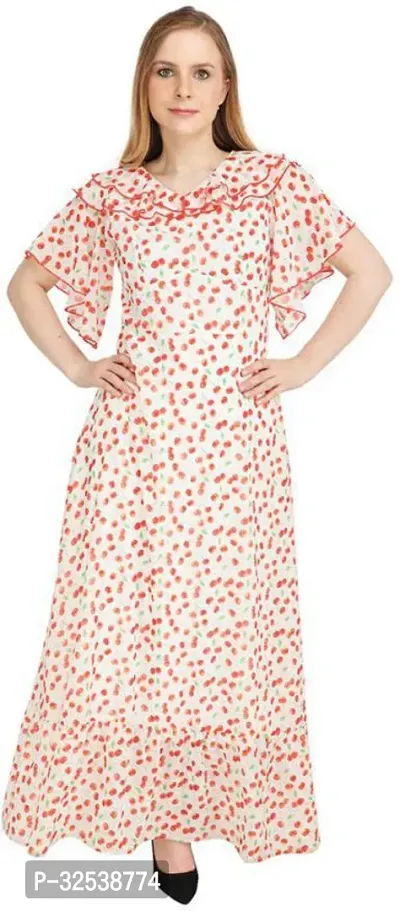 Stylish Red Polyester Printed Fit And Flare Dress For Women-thumb0