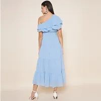 Stylish Blue Georgette Solid Fit And Flare Dress For Women-thumb1