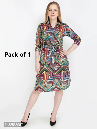 Stylish Multicoloured Georgette Printed Fit And Flare Dress For Women-thumb0