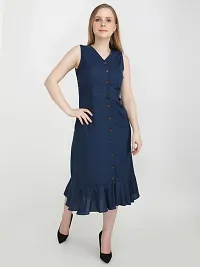 Stylish Navy Blue Georgette Printed Fit And Flare Dress For Women-thumb2