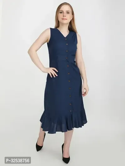 Stylish Navy Blue Georgette Printed Fit And Flare Dress For Women-thumb3