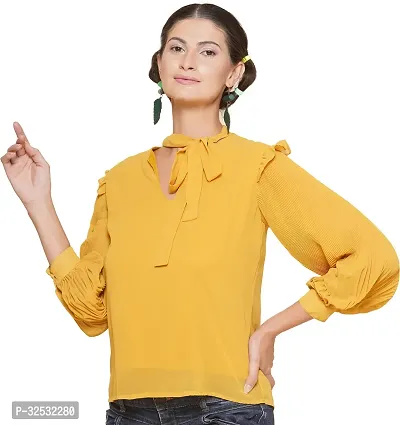 Elegant Yellow Georgette Solid Top For Women