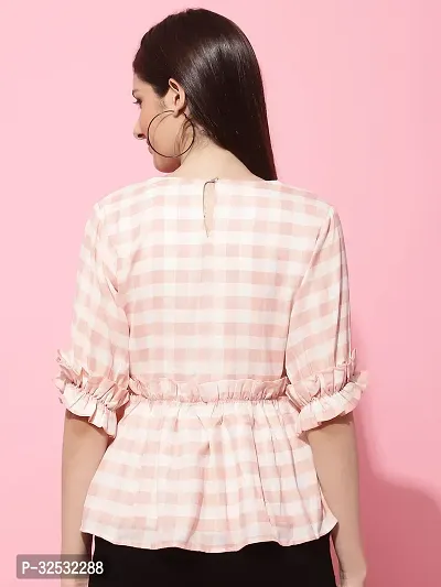 Elegant Pink Georgette Checked Top For Women-thumb2