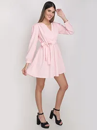 Stylish Pink Polyester Self Pattern Fit And Flare Dress For Women-thumb1