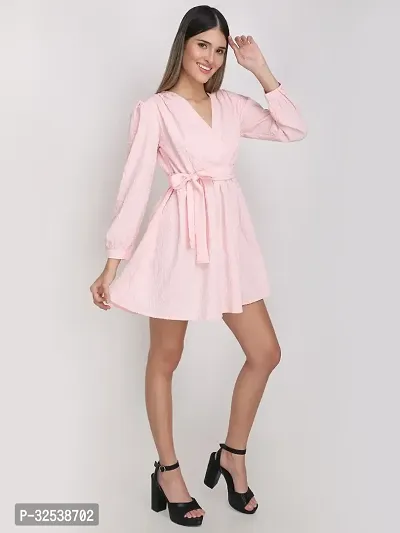 Stylish Pink Polyester Self Pattern Fit And Flare Dress For Women-thumb2