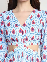 Stylish Blue Polyester Printed Fit And Flare Dress For Women-thumb2