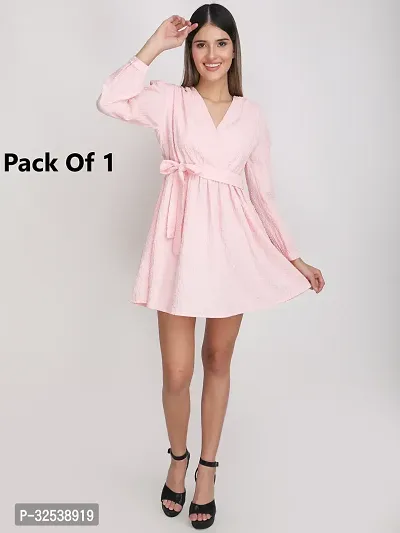 Stylish Pink Georgette Solid Fit And Flare Dress For Women-thumb0